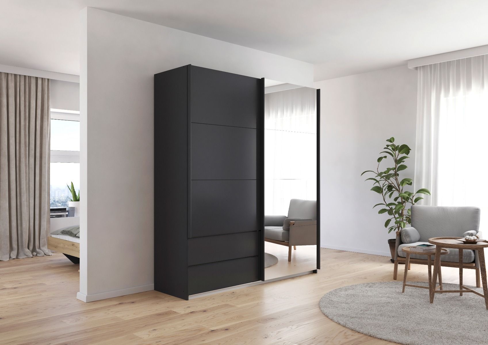 Oakwood Rauch Elara Metallic Grey 2 door Sliding Wardrobe