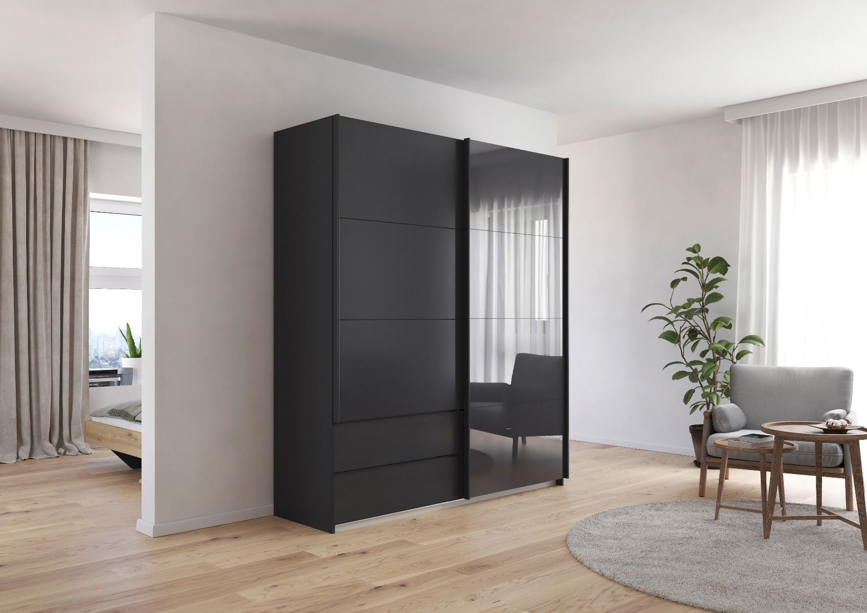 Oakwood Rauch Elara Metallic Grey 2 door Sliding Wardrobe