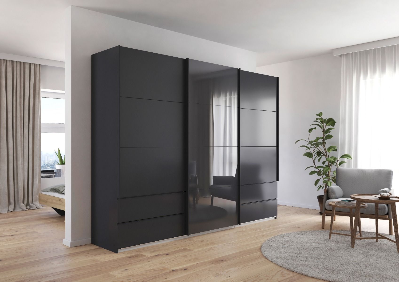 Oakwood Rauch Elara Metallic Grey 3 door Sliding Wardrobe