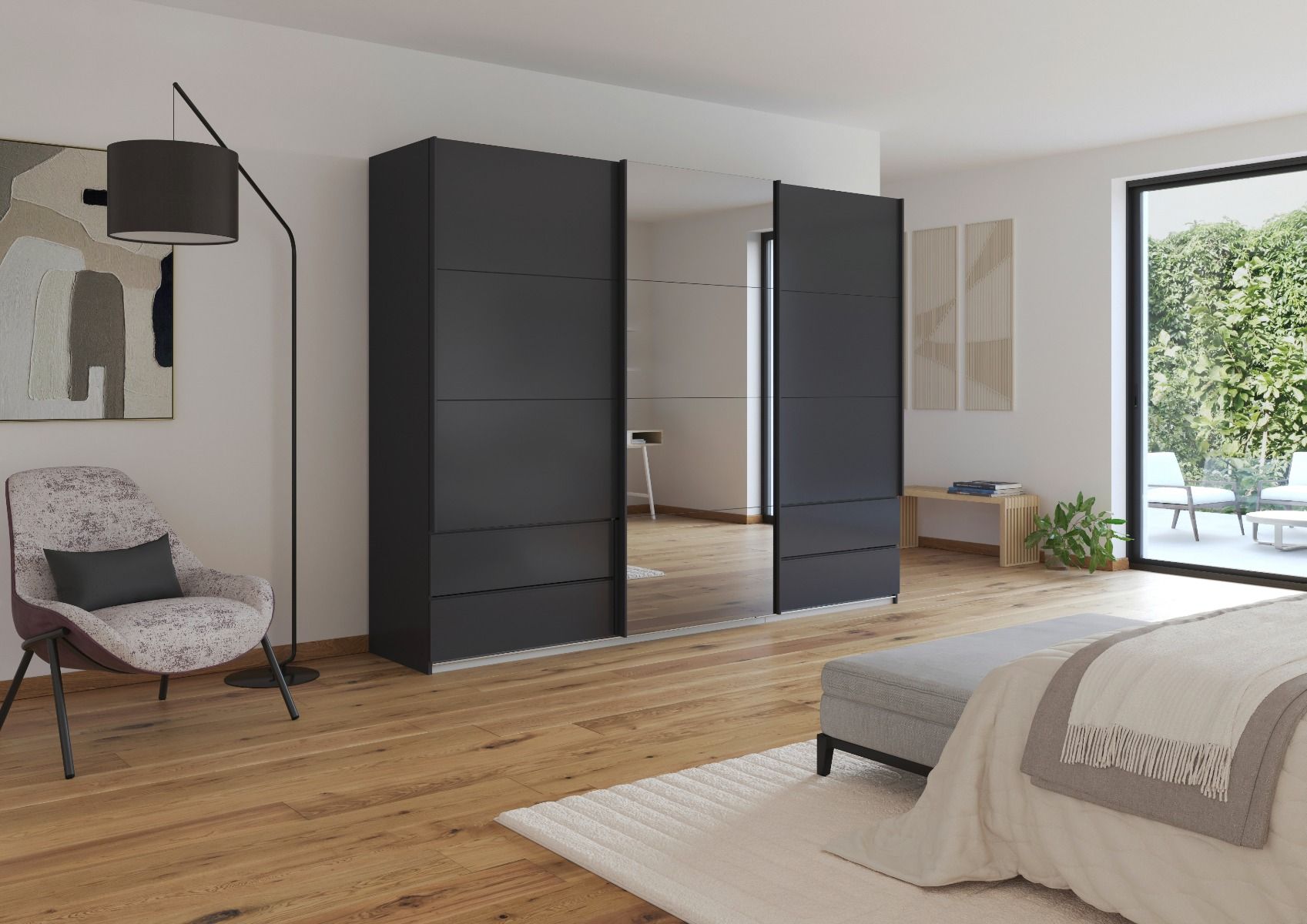 Oakwood Rauch Elara Metallic Grey 3 door Sliding Wardrobe