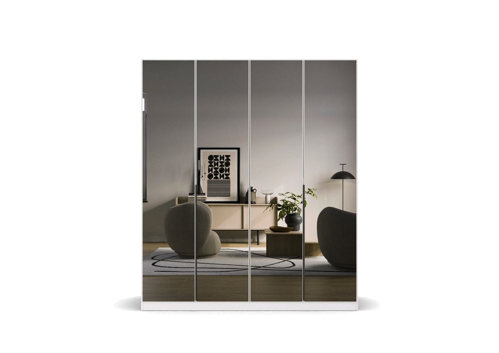 Oakwood Rauch Skyla Alpine White 5 Hinged Door Wardrobe with Full Grey Mirror Front
