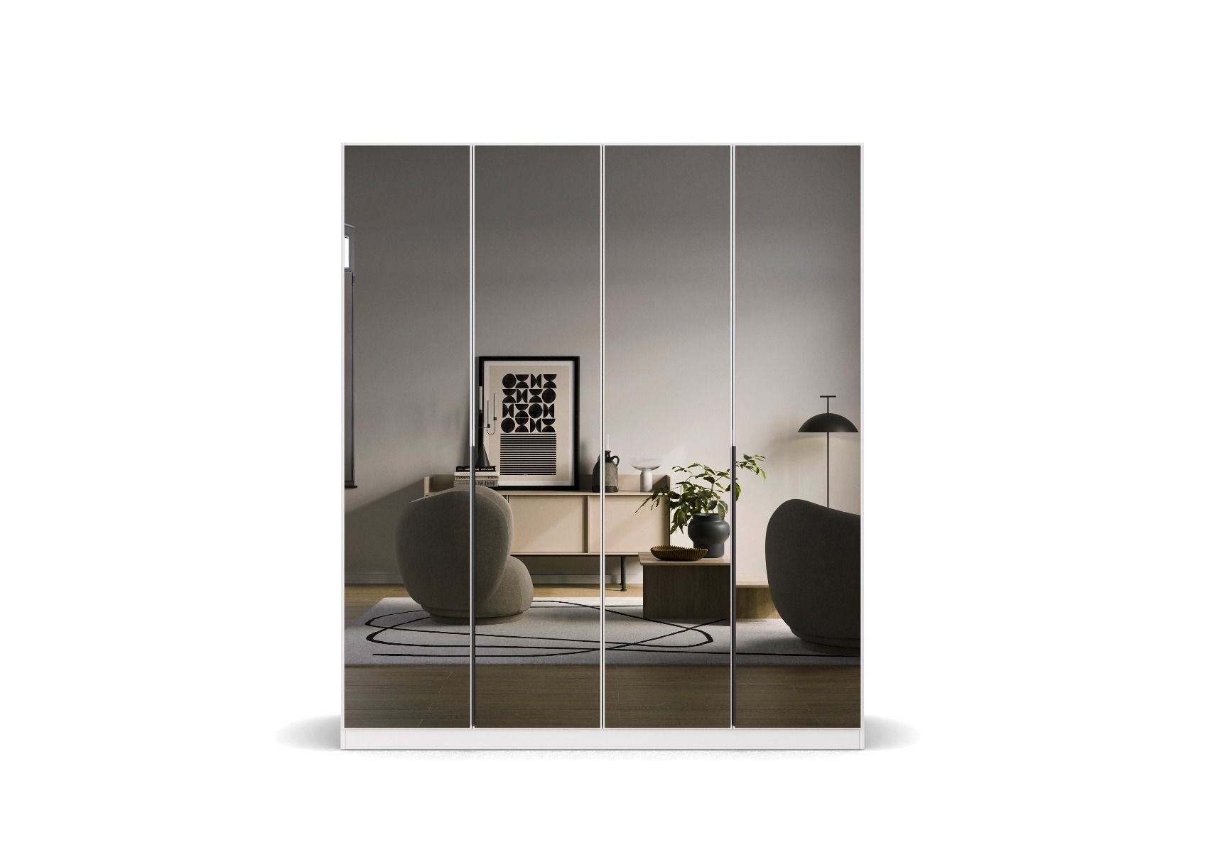 Oakwood Rauch Skyla Alpine White 5 Hinged Door Wardrobe with Full Grey Mirror Front