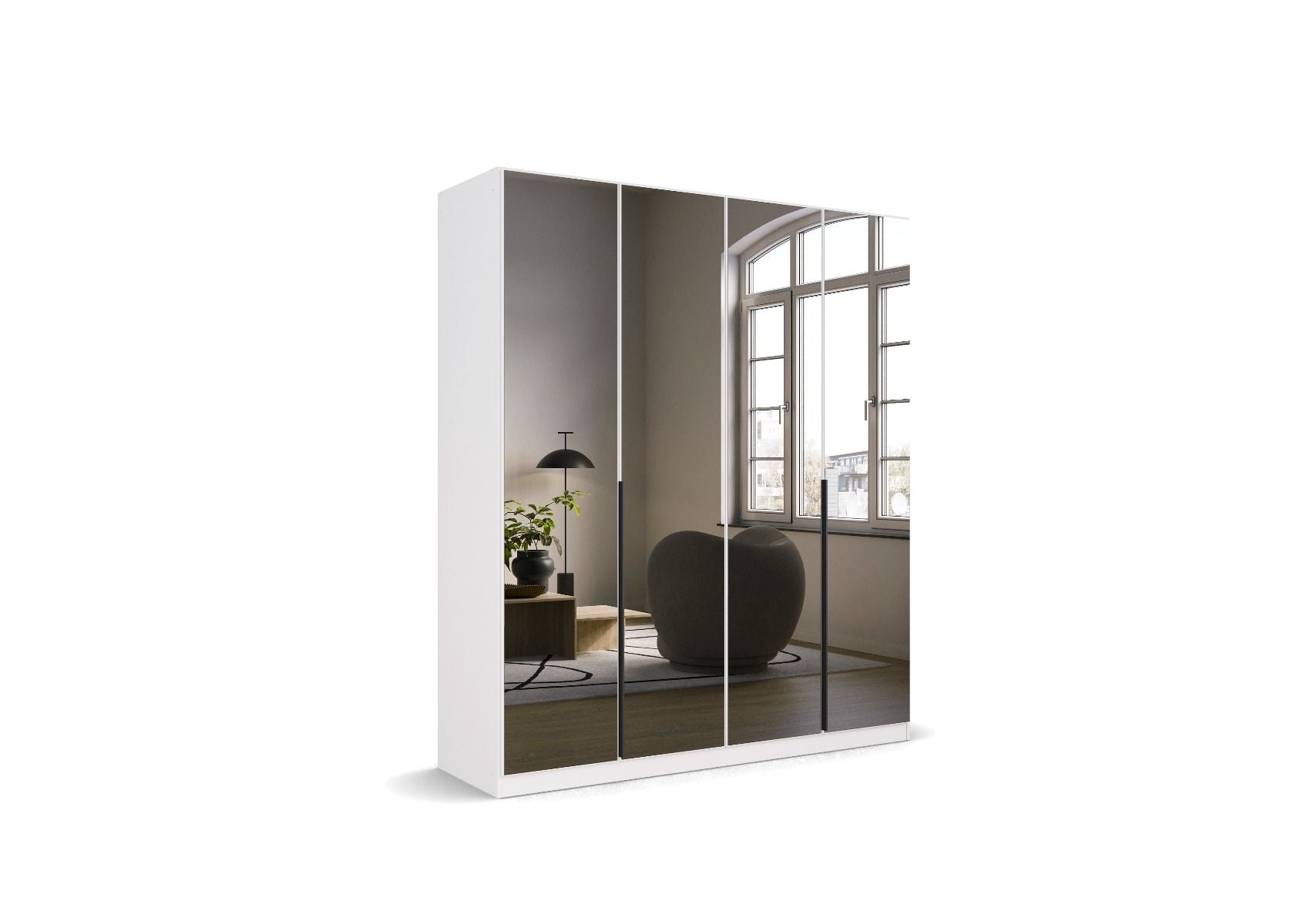 Oakwood Rauch Skyla Alpine White 5 Hinged Door Wardrobe with Full Grey Mirror Front
