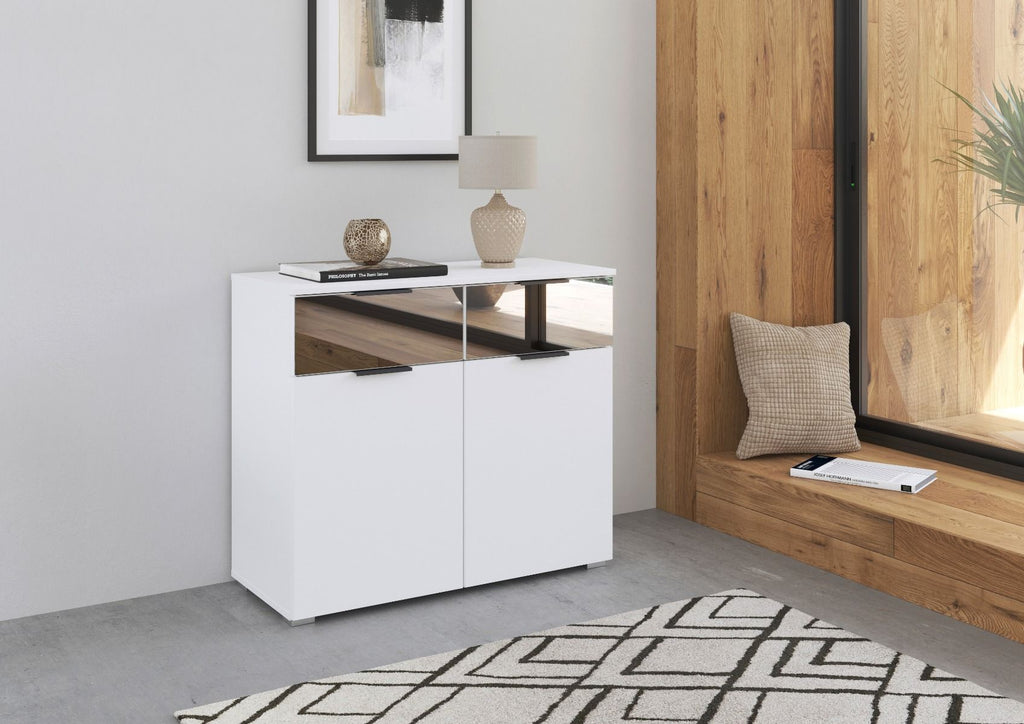 Oakwood Rauch Skyla Alpine White 5 Hinged Door Wardrobe with Full Grey Mirror Front