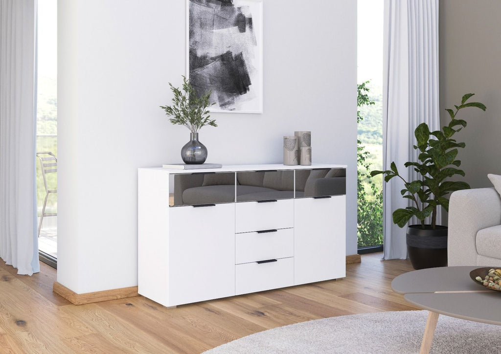 Oakwood Rauch Skyla Alpine White 5 Hinged Door Wardrobe with Full Grey Mirror Front