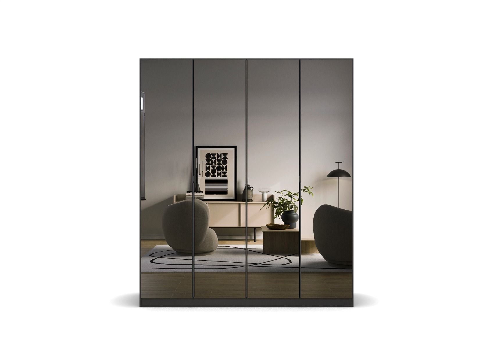 Oakwood Rauch Skyla Metallic Grey 6 Hinged Door Wardrobe with Full Grey Mirror Front