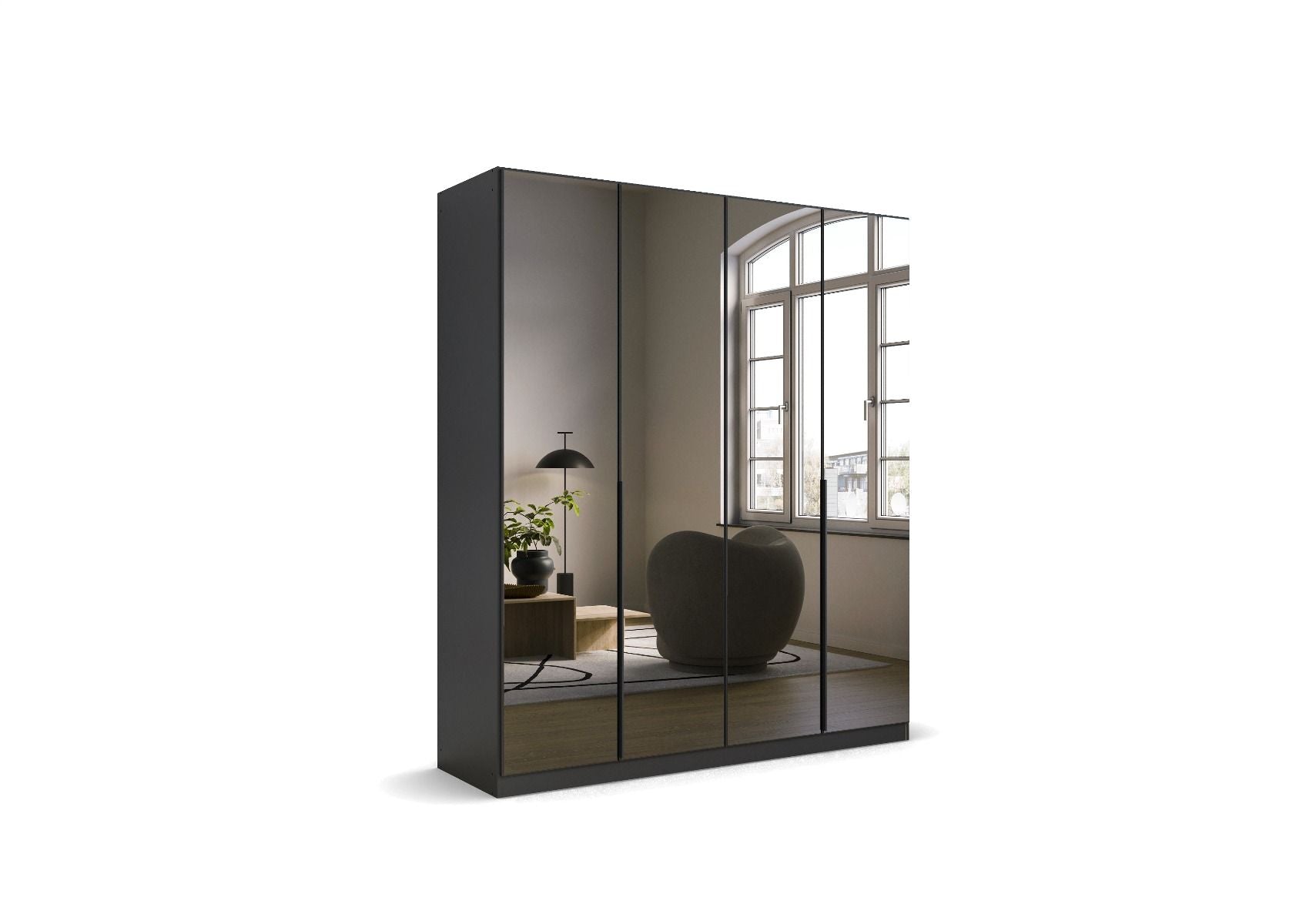 Oakwood Rauch Skyla Metallic Grey 6 Hinged Door Wardrobe with Full Grey Mirror Front