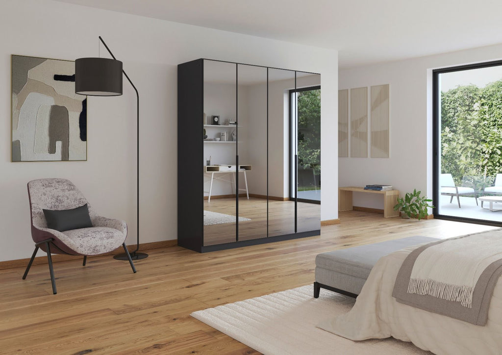 Oakwood Rauch Skyla Metallic Grey 6 Hinged Door Wardrobe with Full Grey Mirror Front