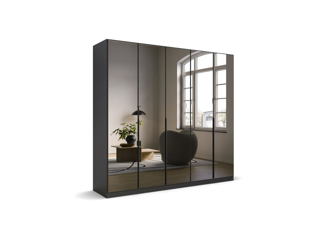Oakwood Rauch Skyla Metallic Grey 6 Hinged Door Wardrobe with Full Grey Mirror Front