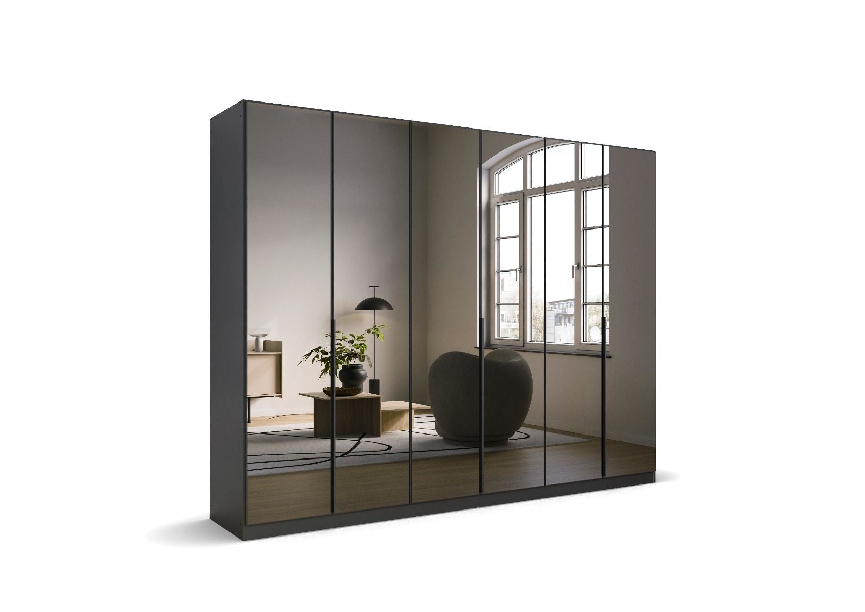 Oakwood Rauch Skyla Metallic Grey 6 Hinged Door Wardrobe with Full Grey Mirror Front