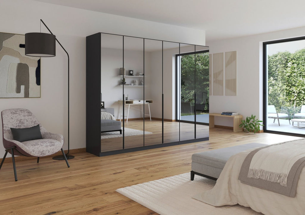 Oakwood Rauch Skyla Metallic Grey 6 Hinged Door Wardrobe with Full Grey Mirror Front