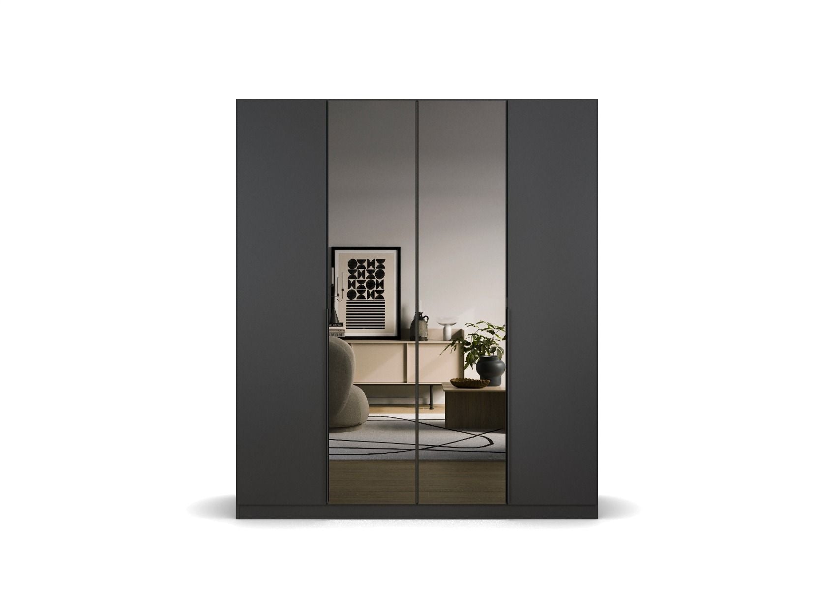 Oakwood Rauch Skyla Metallic Grey 6 Hinged Door Wardrobe with Grey Mirror Front