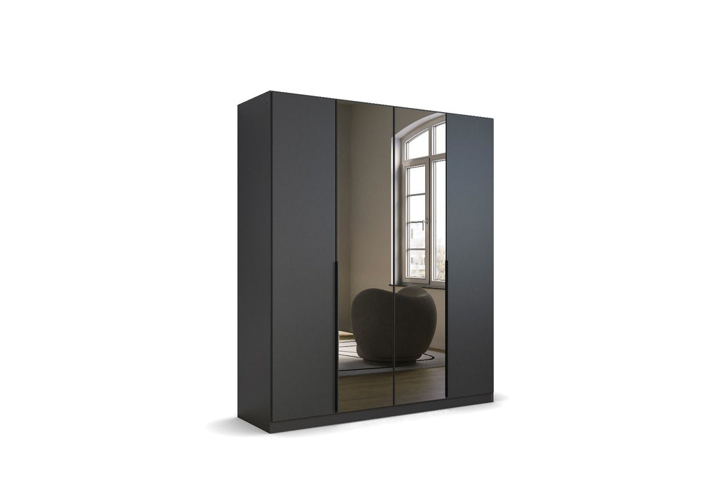 Oakwood Rauch Skyla Metallic Grey 6 Hinged Door Wardrobe with Grey Mirror Front