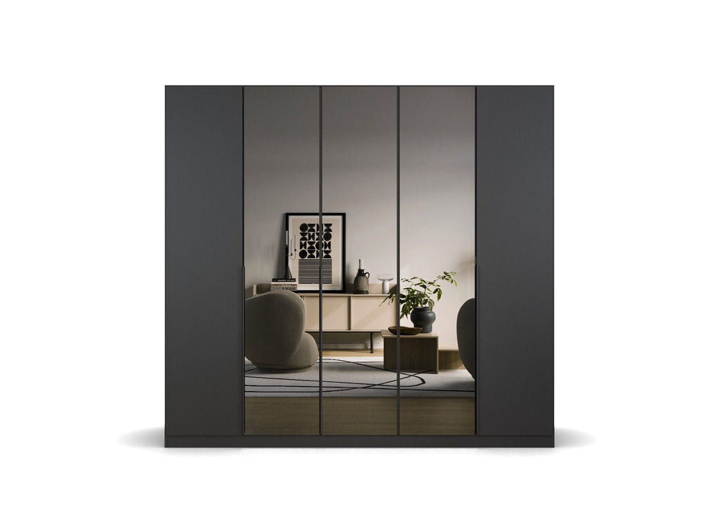 Oakwood Rauch Skyla Metallic Grey 6 Hinged Door Wardrobe with Grey Mirror Front