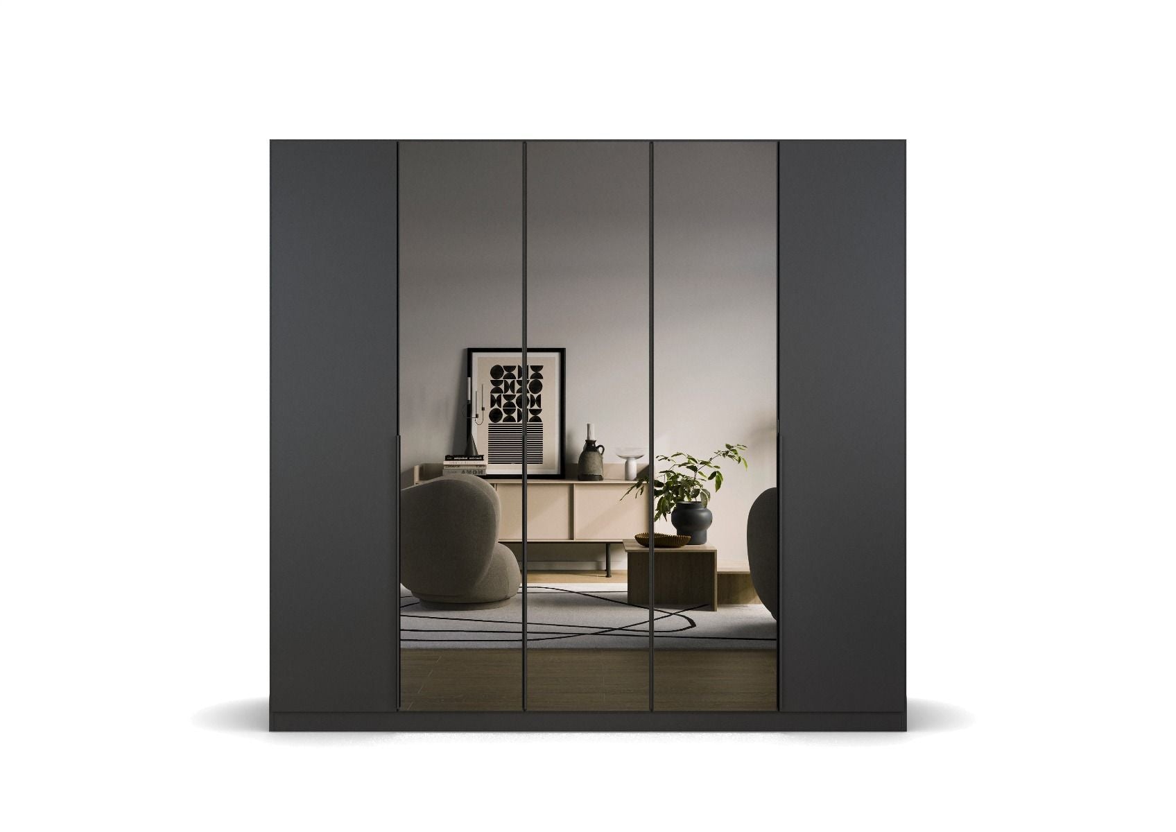 Oakwood Rauch Skyla Metallic Grey 6 Hinged Door Wardrobe with Grey Mirror Front