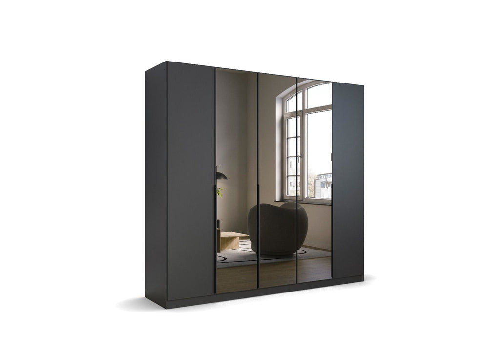 Oakwood Rauch Skyla Metallic Grey 6 Hinged Door Wardrobe with Grey Mirror Front
