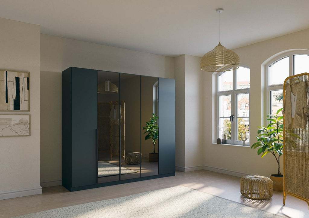 Oakwood Rauch Skyla Metallic Grey 6 Hinged Door Wardrobe with Grey Mirror Front