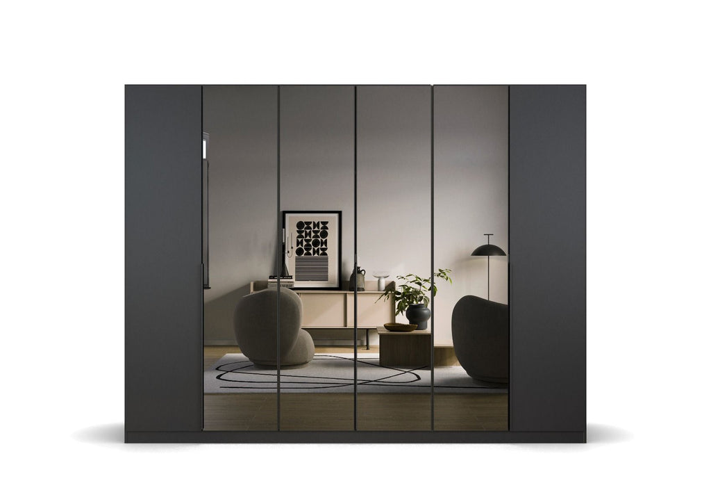 Oakwood Rauch Skyla Metallic Grey 6 Hinged Door Wardrobe with Grey Mirror Front