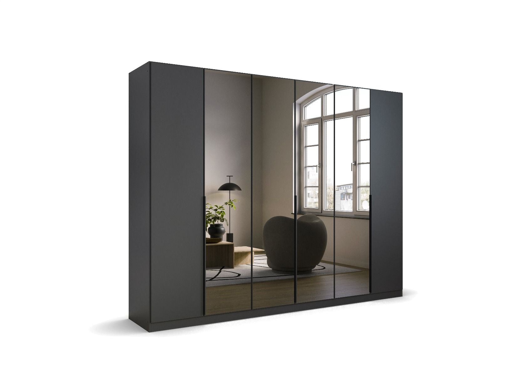 Oakwood Rauch Skyla Metallic Grey 6 Hinged Door Wardrobe with Grey Mirror Front