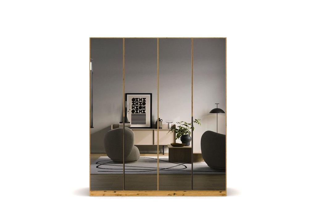 Oakwood Rauch Skyla Artisan Oak 4 Hinged Door Wardrobe with Full Grey Mirror Front
