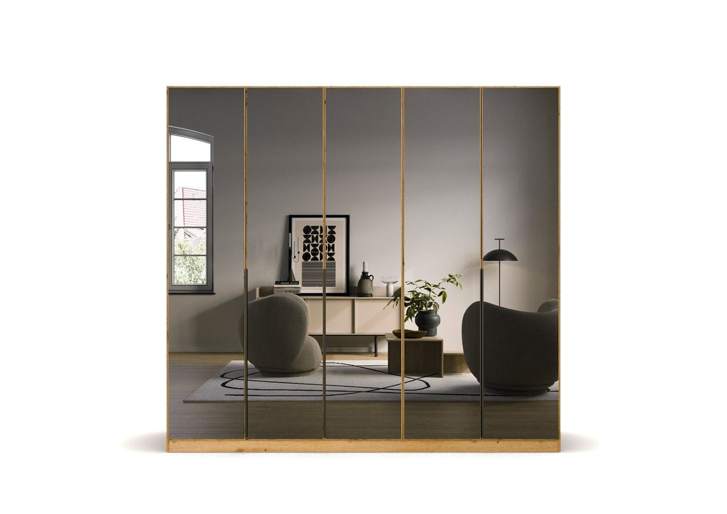 Oakwood Rauch Skyla Artisan Oak 4 Hinged Door Wardrobe with Full Grey Mirror Front