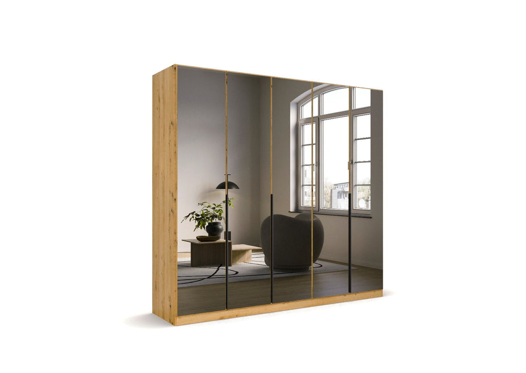 Oakwood Rauch Skyla Artisan Oak 4 Hinged Door Wardrobe with Full Grey Mirror Front