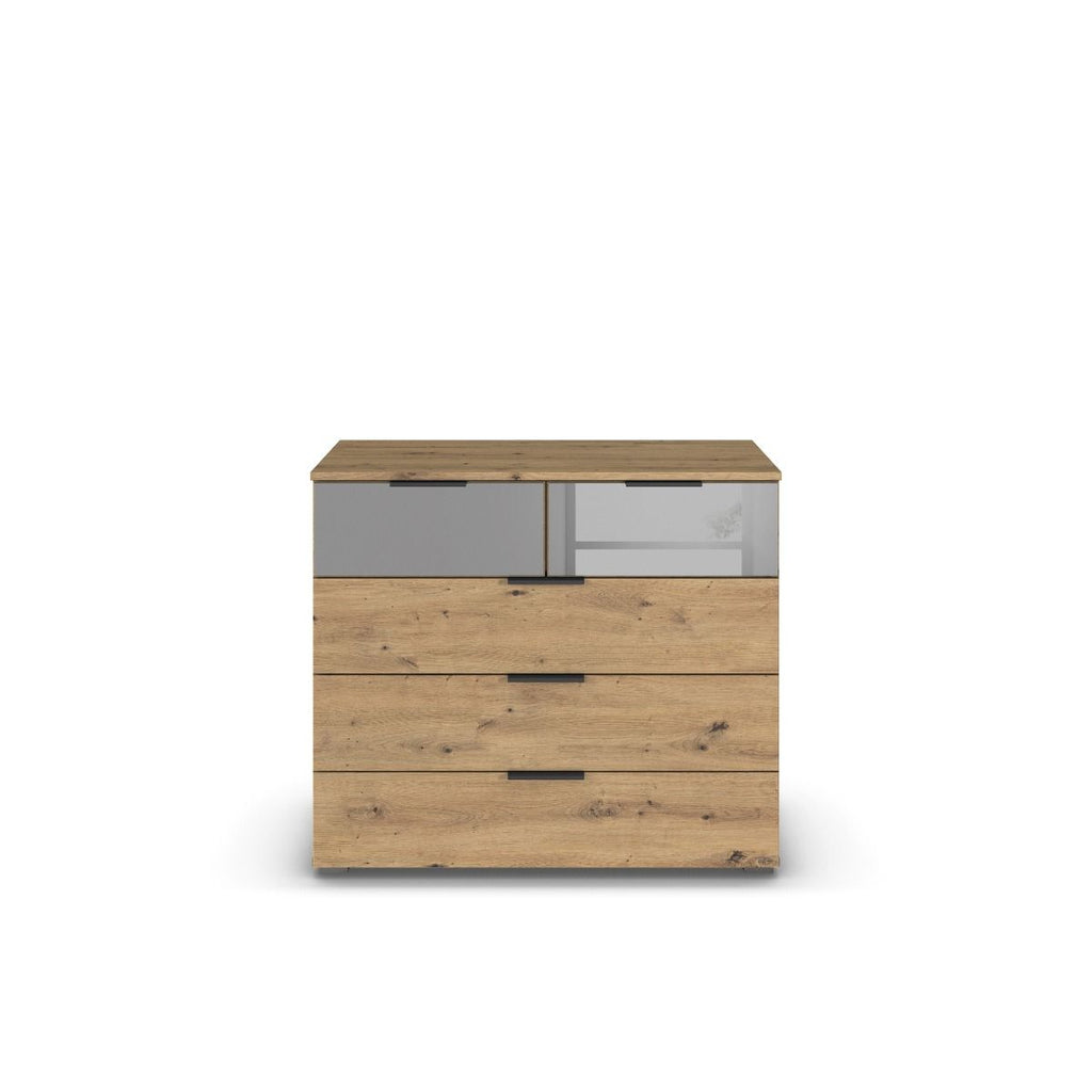 Oakwood Rauch Skyla Artisan Oak 4 Hinged Door Wardrobe with Full Grey Mirror Front