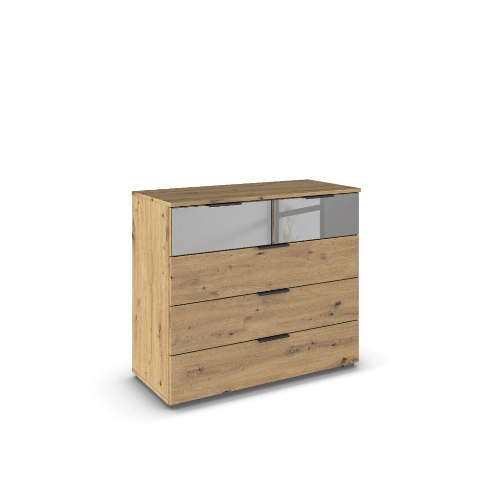 Oakwood Rauch Skyla Artisan Oak 4 Hinged Door Wardrobe with Full Grey Mirror Front