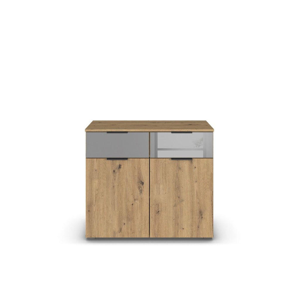 Oakwood Rauch Skyla Artisan Oak 4 Hinged Door Wardrobe with Full Grey Mirror Front