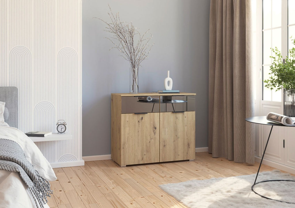 Oakwood Rauch Skyla Artisan Oak 4 Hinged Door Wardrobe with Full Grey Mirror Front