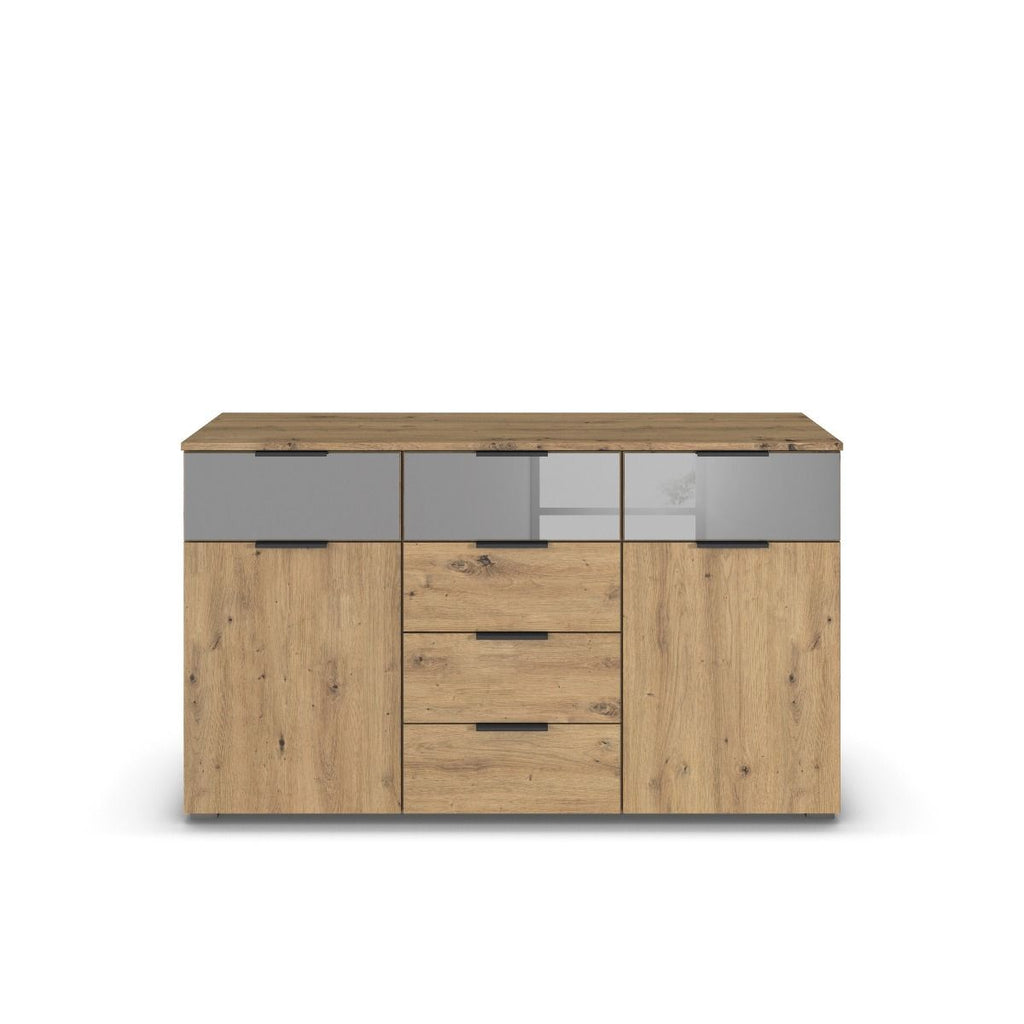Oakwood Rauch Skyla Artisan Oak 4 Hinged Door Wardrobe with Full Grey Mirror Front