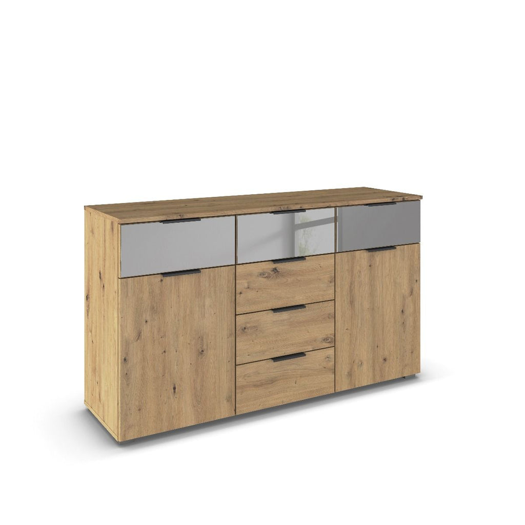 Oakwood Rauch Skyla Artisan Oak 4 Hinged Door Wardrobe with Full Grey Mirror Front
