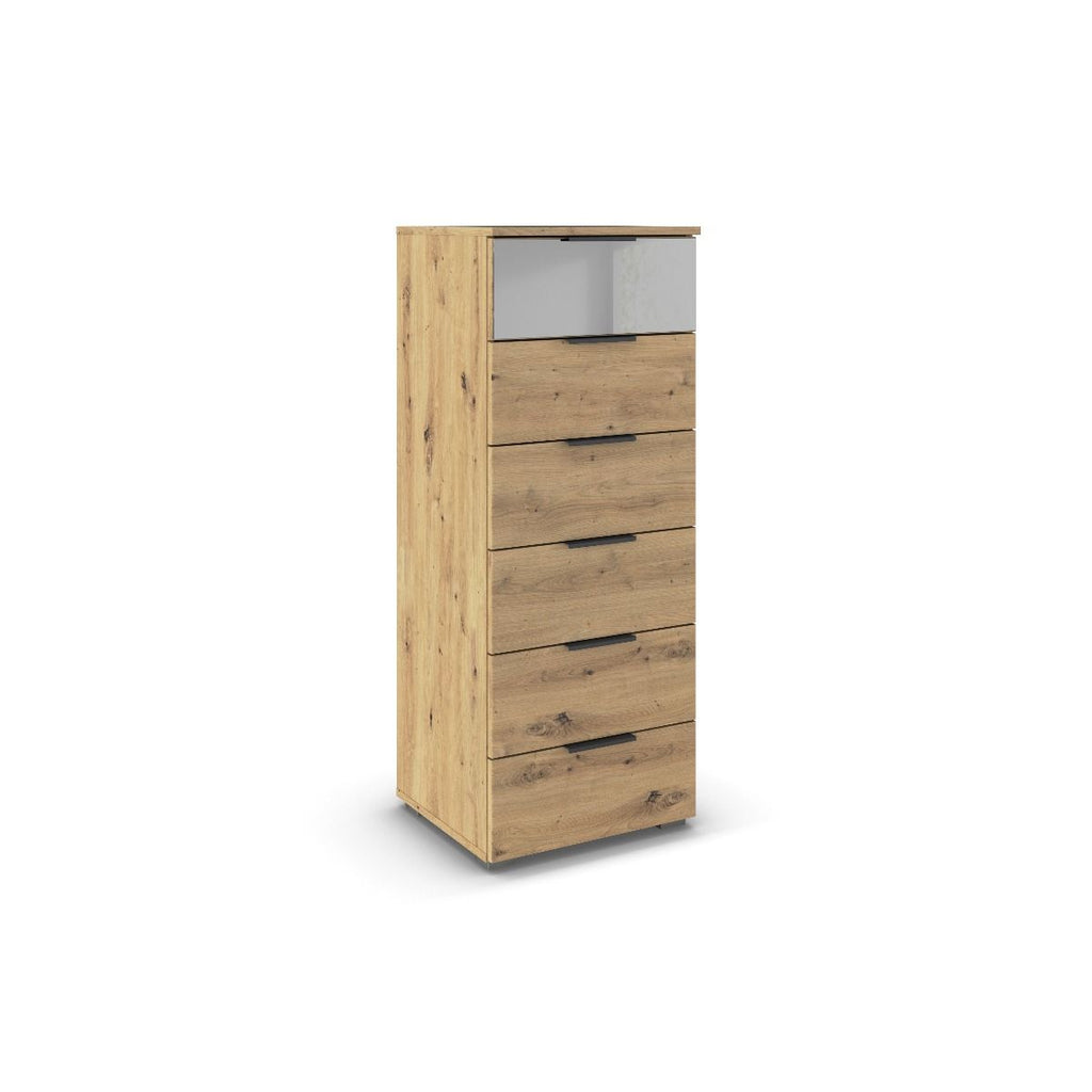 Oakwood Rauch Skyla Artisan Oak 4 Hinged Door Wardrobe with Full Grey Mirror Front