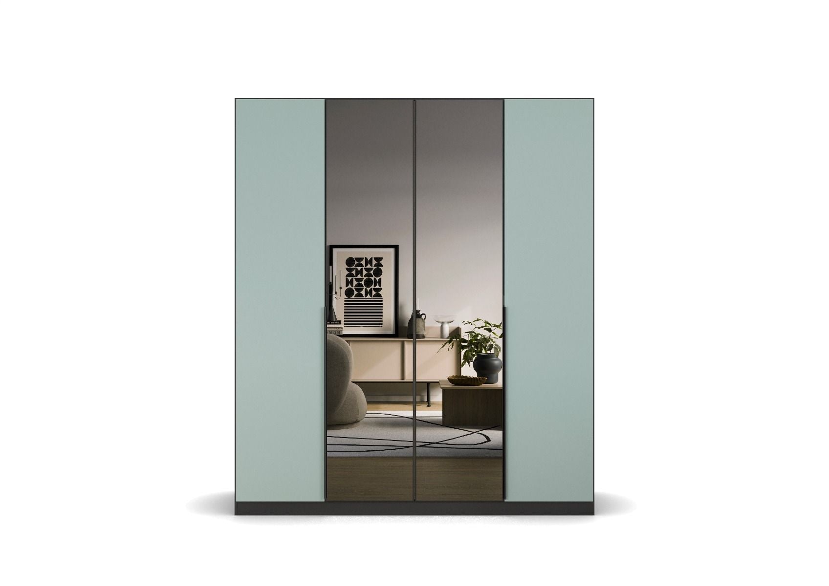 Oakwood Rauch Skyla Metallic Grey 6 Hinged Door Wardrobe with Grey Mirror Front
