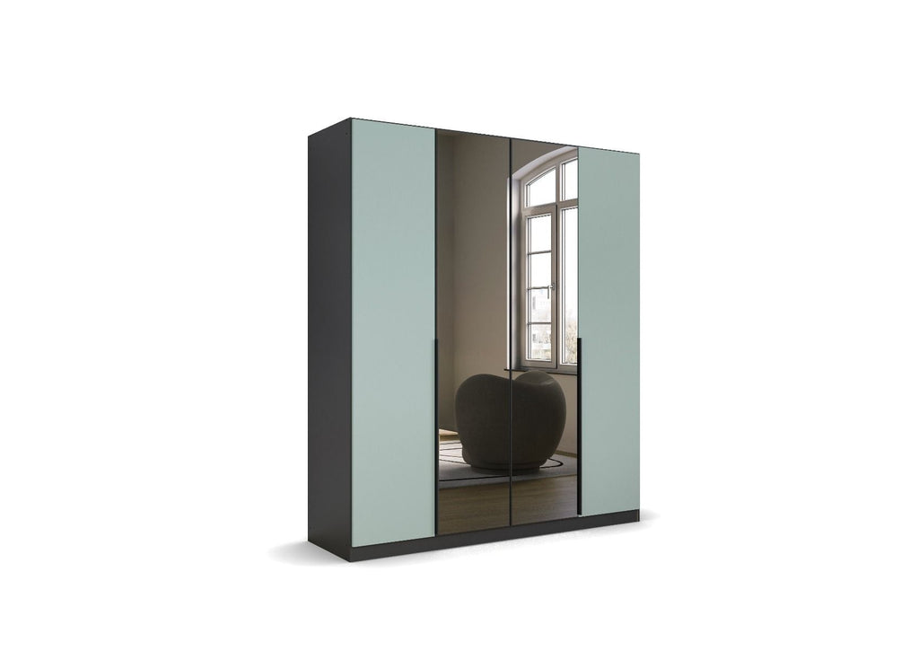 Oakwood Rauch Skyla Metallic Grey 6 Hinged Door Wardrobe with Grey Mirror Front