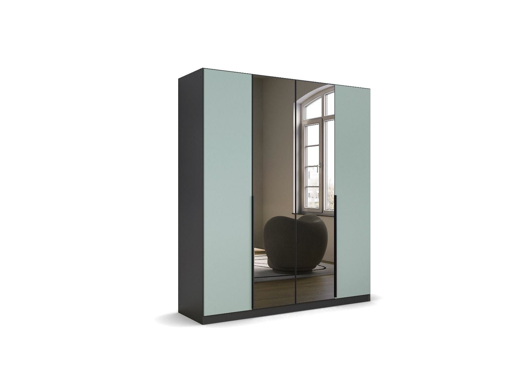 Oakwood Rauch Skyla Metallic Grey 6 Hinged Door Wardrobe with Grey Mirror Front
