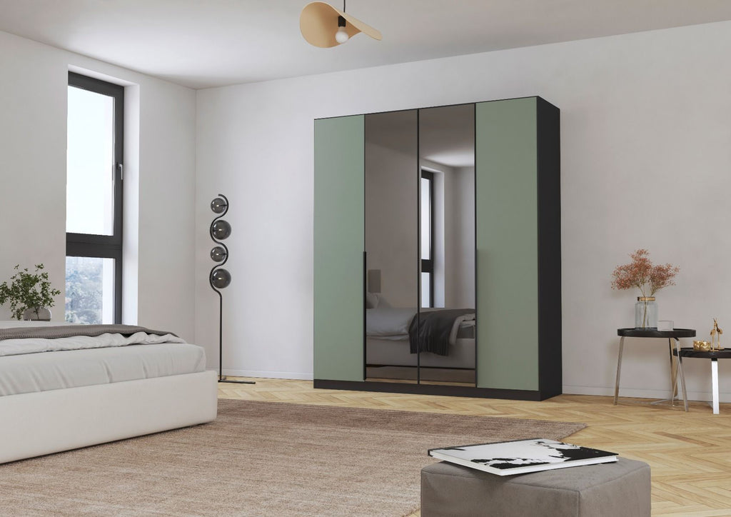 Oakwood Rauch Skyla Metallic Grey 6 Hinged Door Wardrobe with Grey Mirror Front