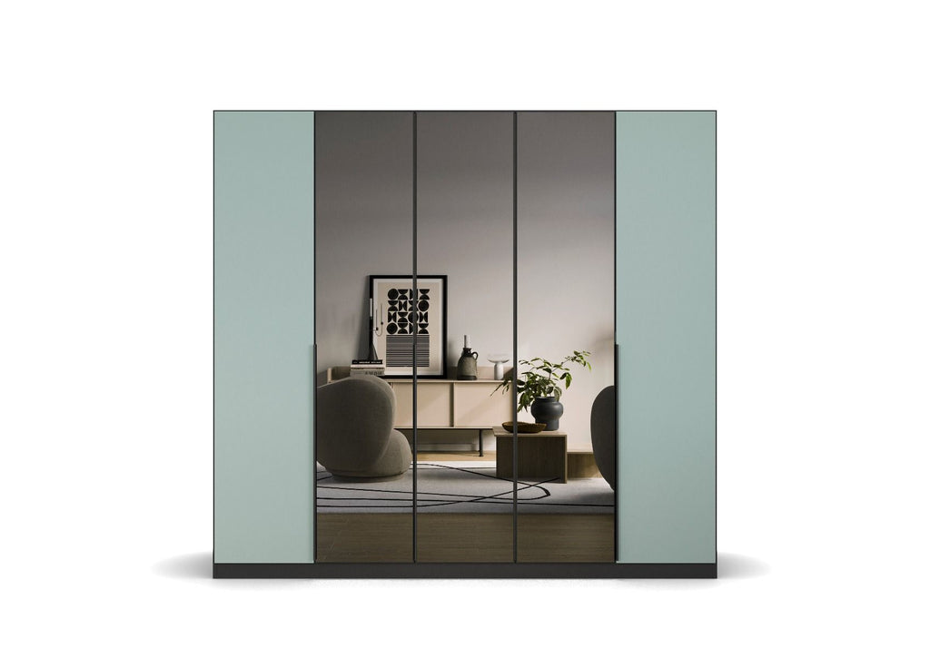 Oakwood Rauch Skyla Metallic Grey 6 Hinged Door Wardrobe with Grey Mirror Front