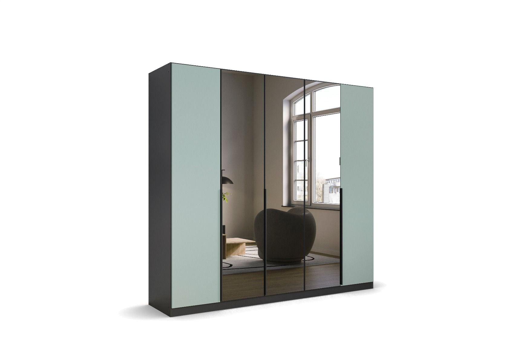 Oakwood Rauch Skyla Metallic Grey 6 Hinged Door Wardrobe with Grey Mirror Front