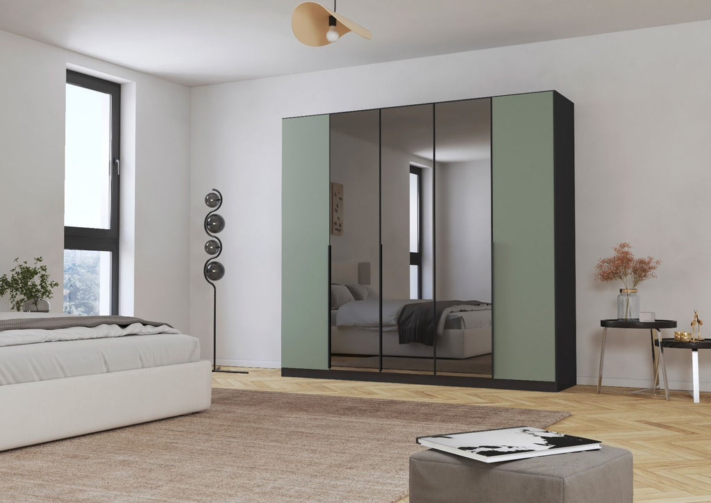 Oakwood Rauch Skyla Metallic Grey 6 Hinged Door Wardrobe with Grey Mirror Front