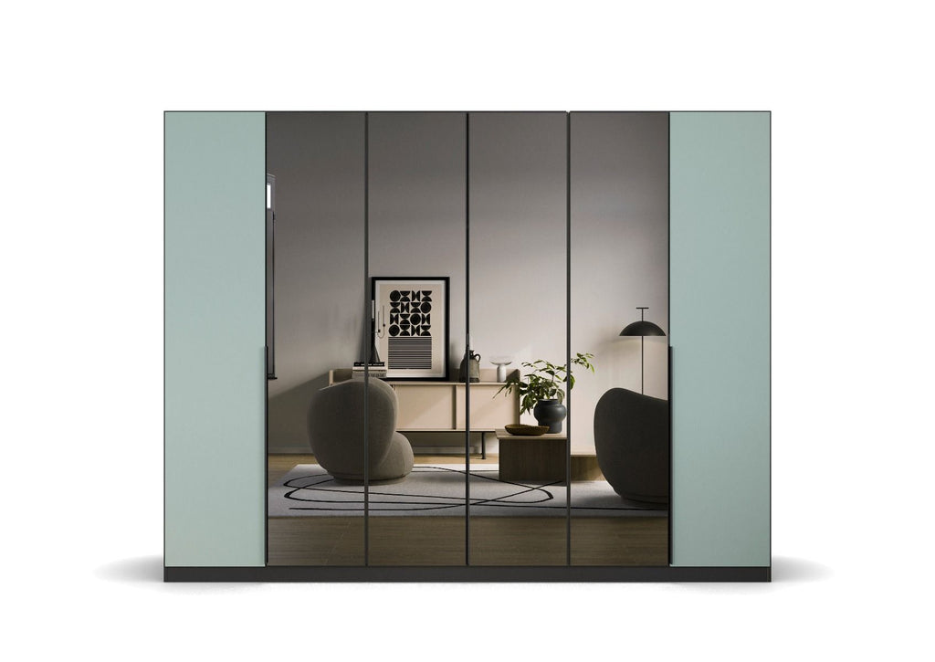 Oakwood Rauch Skyla Metallic Grey 6 Hinged Door Wardrobe with Grey Mirror Front
