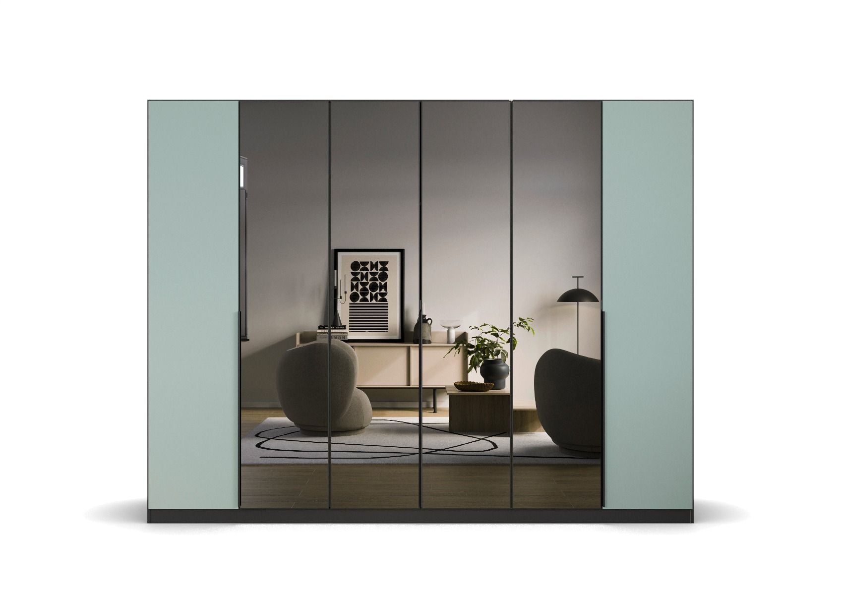 Oakwood Rauch Skyla Metallic Grey 6 Hinged Door Wardrobe with Grey Mirror Front