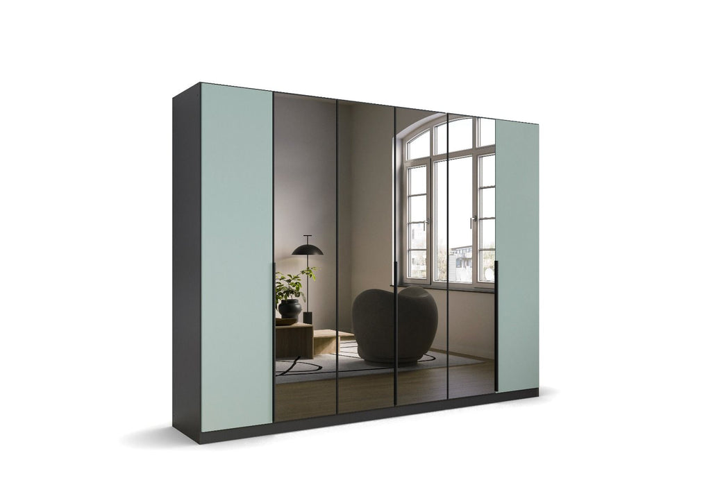 Oakwood Rauch Skyla Metallic Grey 6 Hinged Door Wardrobe with Grey Mirror Front