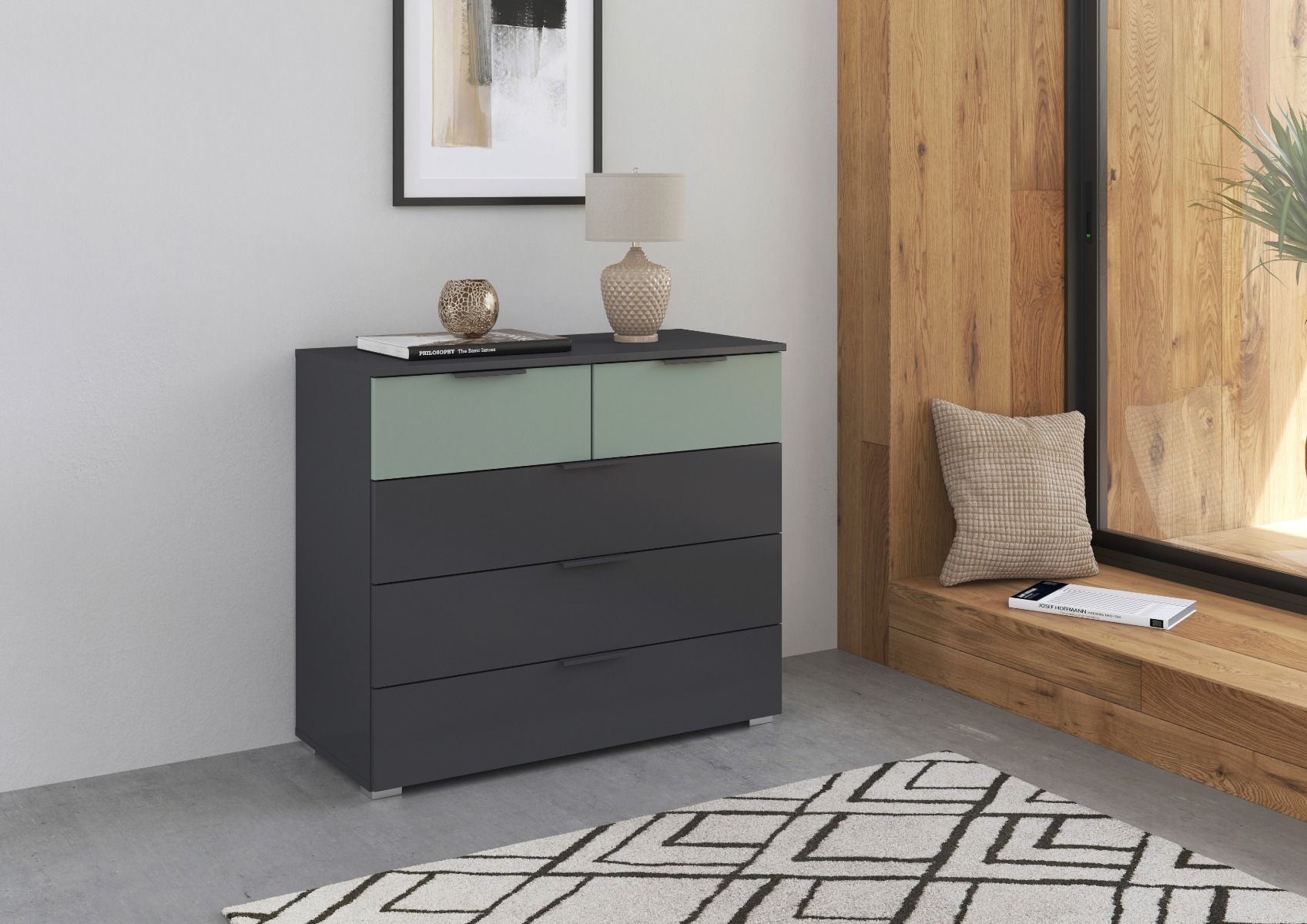 Oakwood Rauch Skyla Metallic Grey 6 Hinged Door Wardrobe with Grey Mirror Front