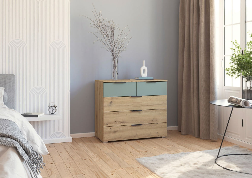 Oakwood Rauch Skyla Artisan Oak 4 Hinged Doors Wardrobe with Grey Mirror Front