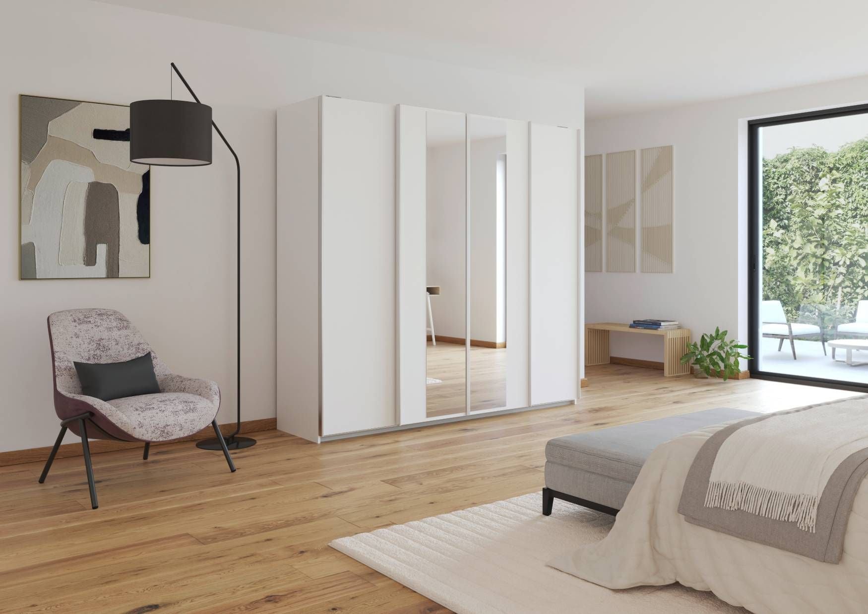 Oakwood Rauch Altera White 4 Door Sliding Wardrobe With Mirror