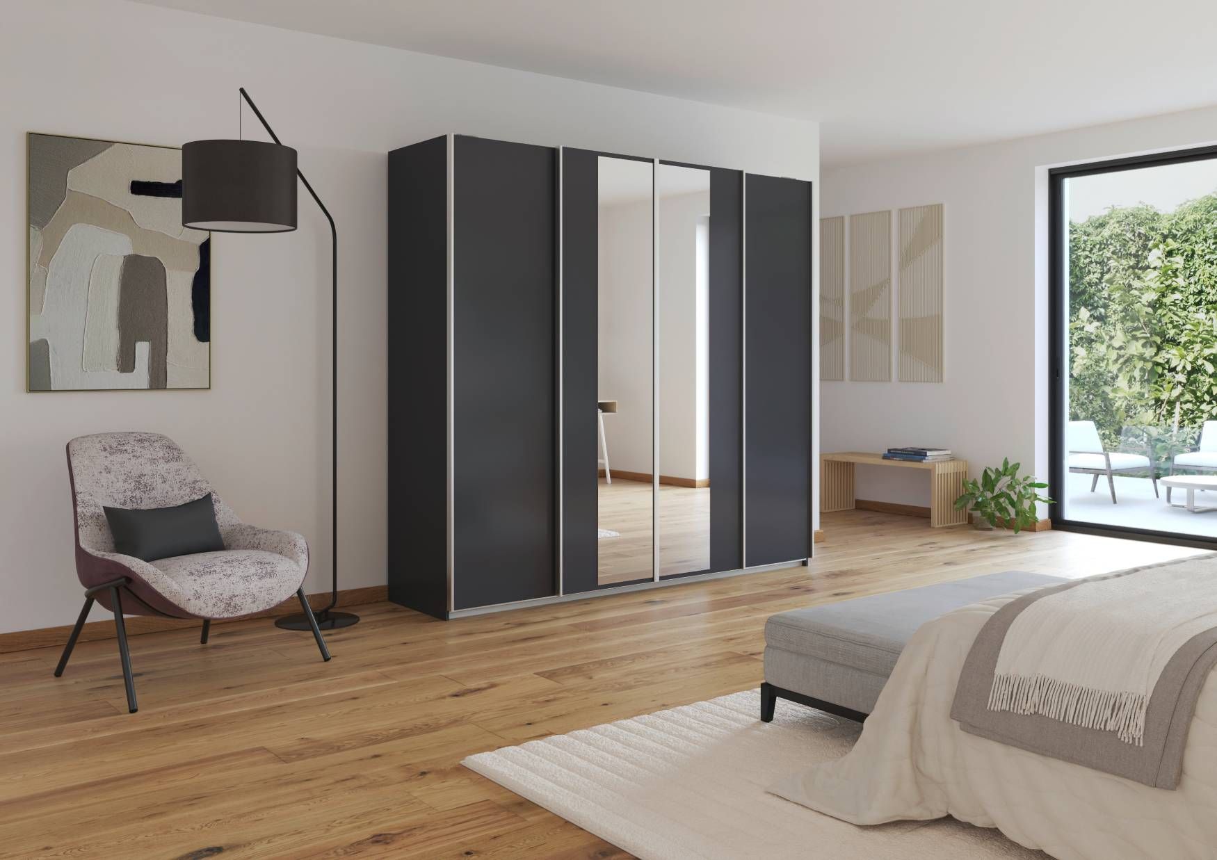 Oakwood Rauch Altera Metallic Grey 4 Door Sliding Wardrobe With Mirror