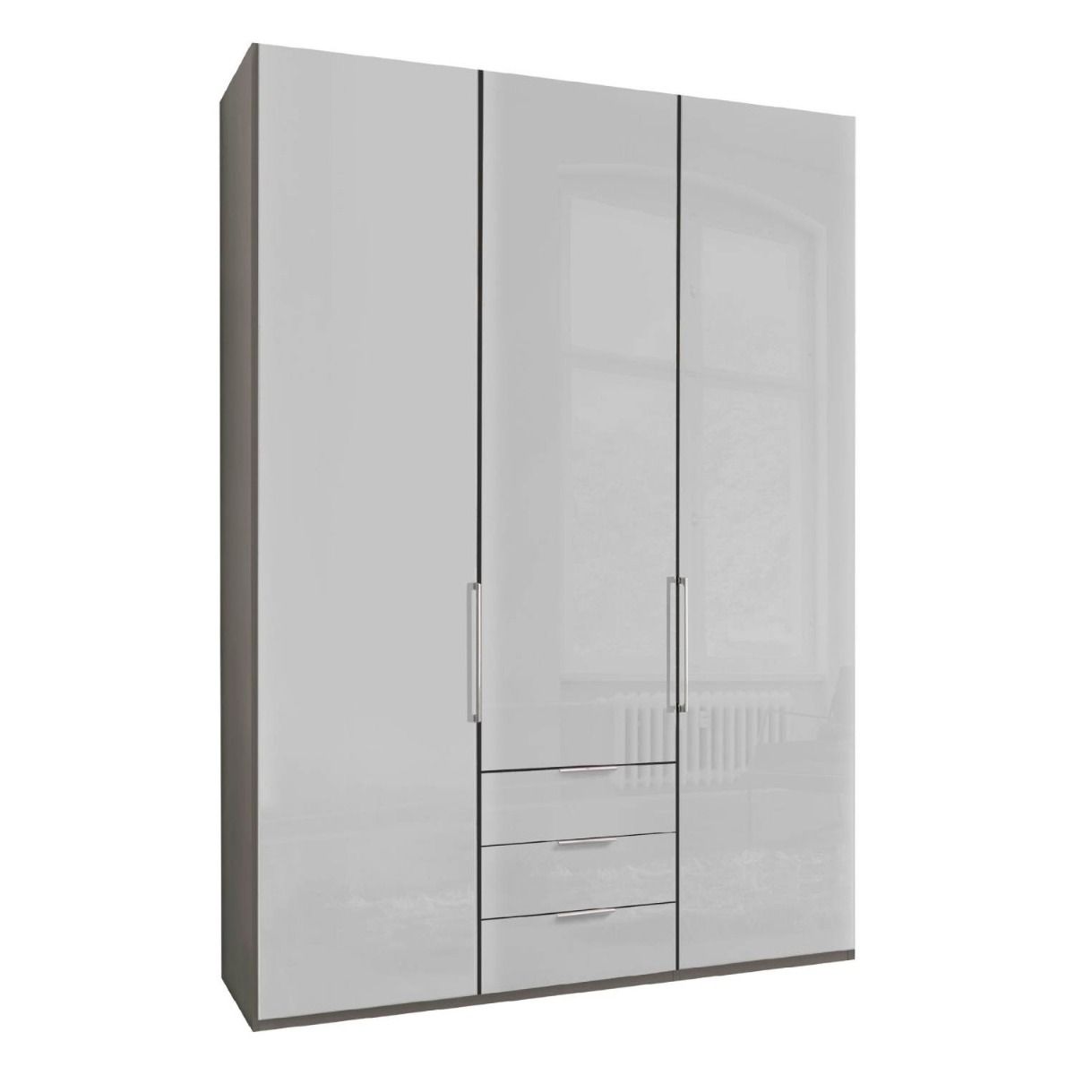 Oakwood Wiemann Monaco 3 Door Glass Front Wardrobe With Drawers