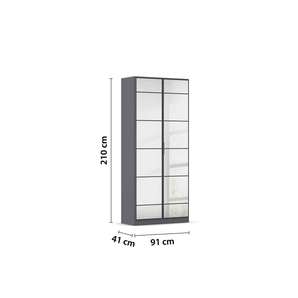 Oakwood Rauch Acero Metallic Grey Full Mirror Hinged Door Wardrobe