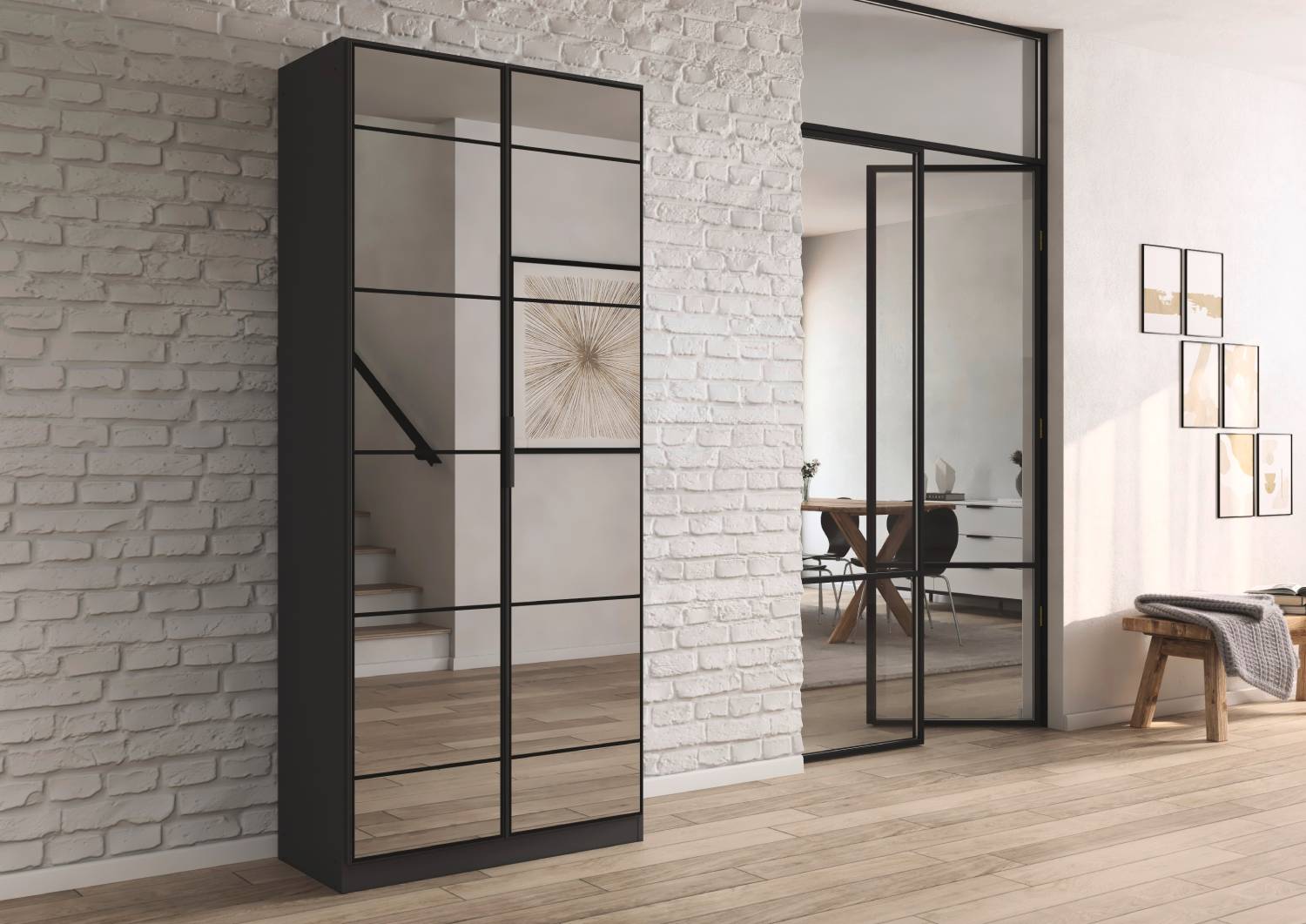 Oakwood Rauch Acero Metallic Grey Full Mirror Hinged Door Wardrobe